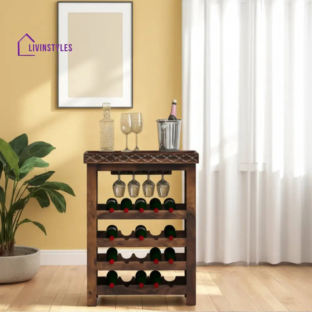 Myroslav Wooden Bar Cabinet In Teak Finish Bar Furniture