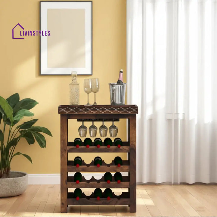 Myroslav Wooden Bar Cabinet In Teak Finish Bar Furniture