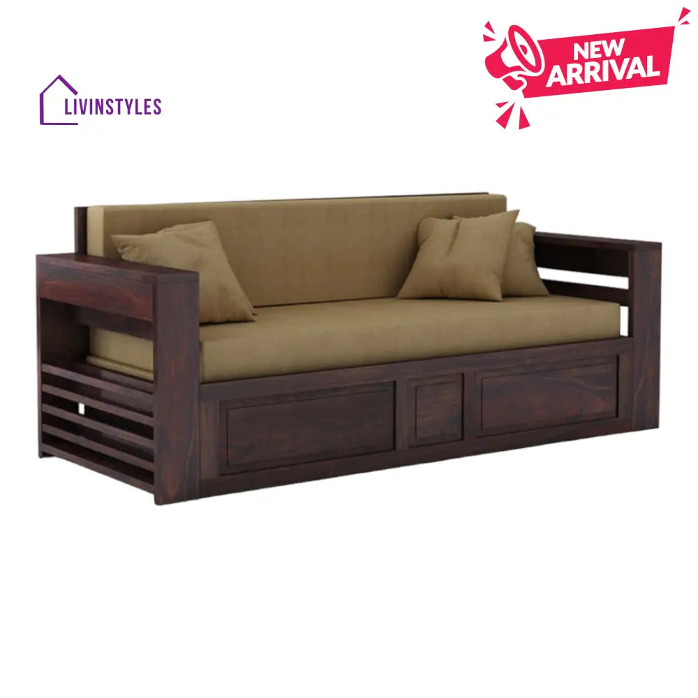 VivaRest 3 Seater Walnut Sofa Cum Bed Sheesham Wood