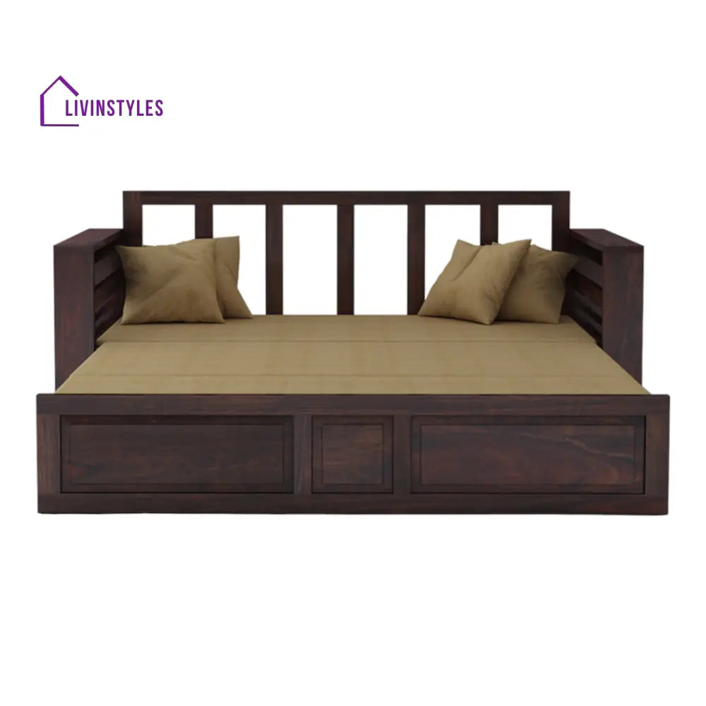 VivaRest 3 Seater Walnut Sofa Cum Bed Sheesham Wood