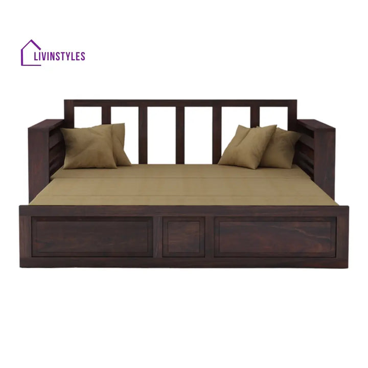 VivaRest 3 Seater Walnut Sofa Cum Bed Sheesham Wood