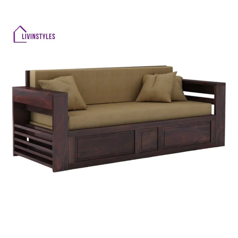 VivaRest 3 Seater Walnut Sofa Cum Bed Sheesham Wood