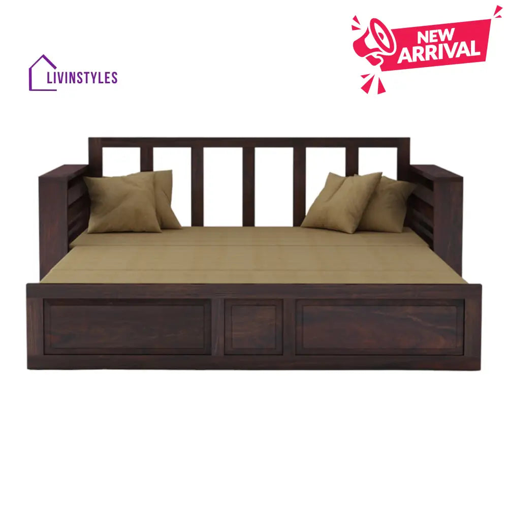 VivaRest 3 Seater Walnut Sofa Cum Bed Sheesham Wood