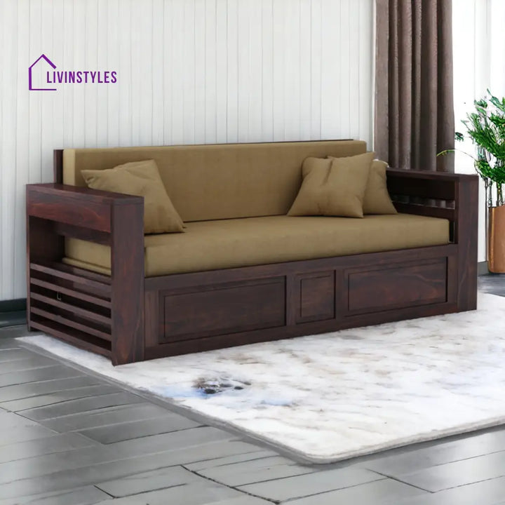 VivaRest 3 Seater Walnut Sofa Cum Bed Sheesham Wood