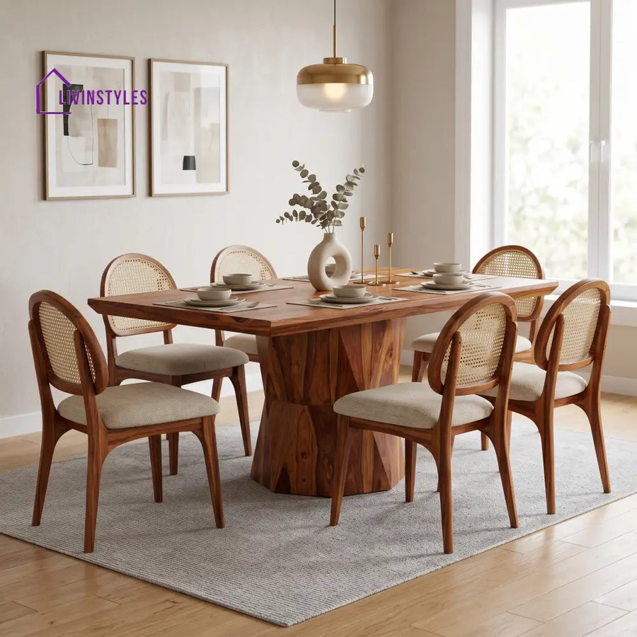 Mythili Premium Wooden 6 Seater Dining Table Set