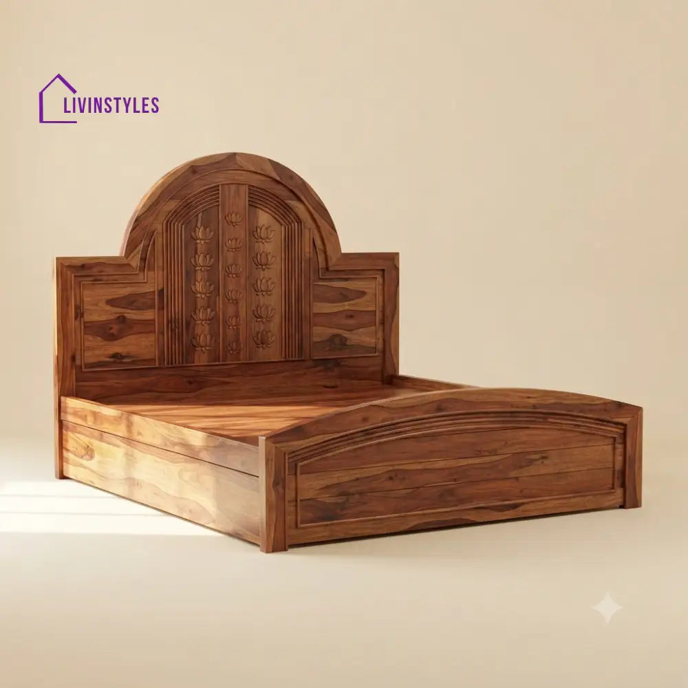 Mythili Sheesham Wood Bed With Box Storage | Wooden Bed