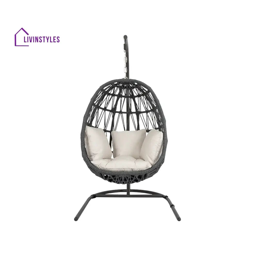 Naaru Single Seater Hanging Swing With Stand For Balcony Garden (Dark Grey) Braided & Rope - Swings