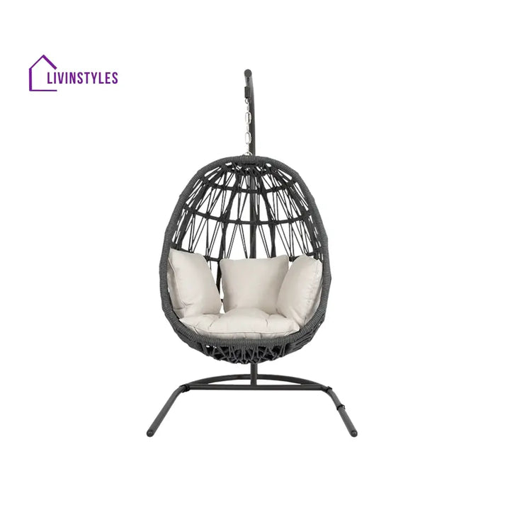 Naaru Single Seater Hanging Swing With Stand For Balcony Garden (Dark Grey) Braided & Rope - Swings