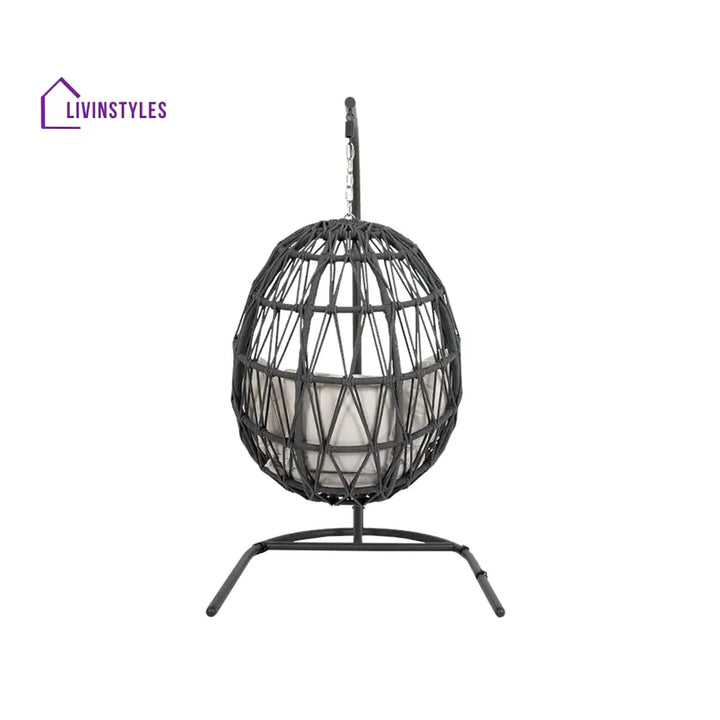 Naaru Single Seater Hanging Swing With Stand For Balcony Garden (Dark Grey) Braided & Rope - Swings