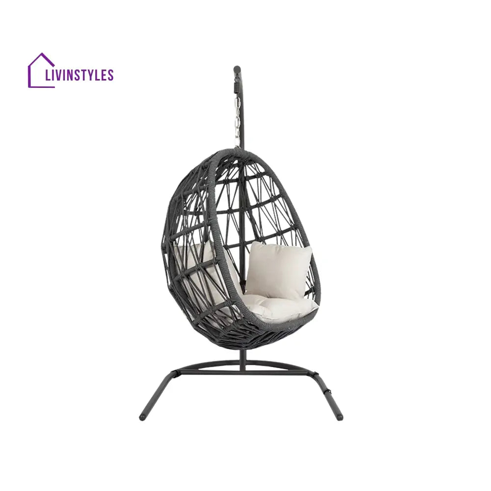 Naaru Single Seater Hanging Swing With Stand For Balcony Garden (Dark Grey) Braided & Rope - Swings