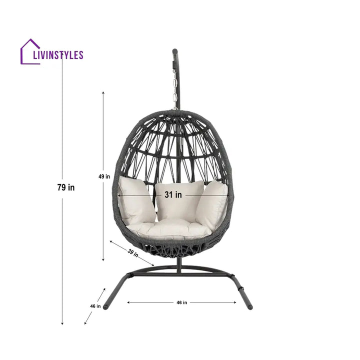 Naaru Single Seater Hanging Swing With Stand For Balcony Garden (Dark Grey) Braided & Rope - Swings