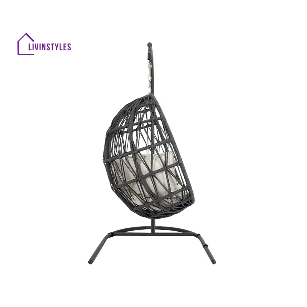 Naaru Single Seater Hanging Swing With Stand For Balcony Garden (Dark Grey) Braided & Rope - Swings
