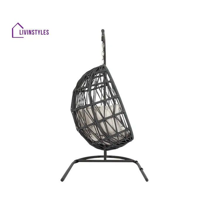 Naaru Single Seater Hanging Swing With Stand For Balcony Garden (Dark Grey) Braided & Rope - Swings