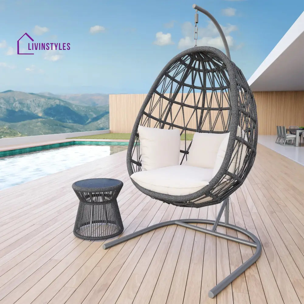 Naaru Single Seater Hanging Swing With Stand For Balcony Garden (Dark Grey) Braided & Rope - Swings