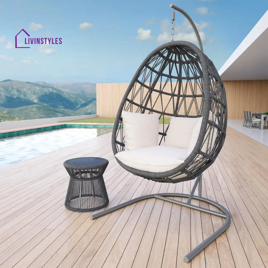 Naaru Single Seater Hanging Swing With Stand For Balcony Garden (Dark Grey) Braided & Rope - Swings