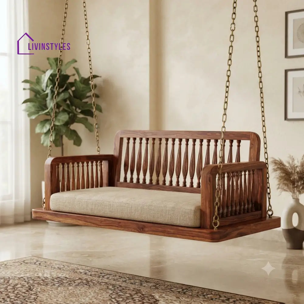 Nadège 2 Seater Wooden Swing for Home | Wooden Jhula for home