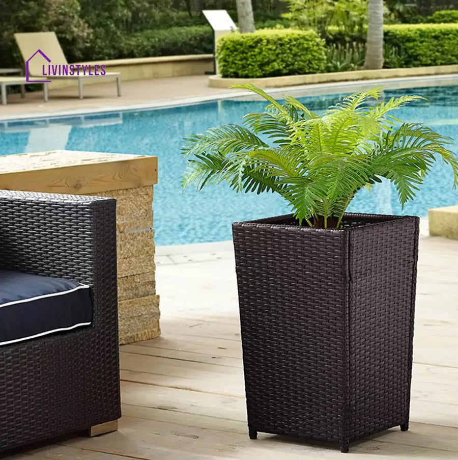 Nadi Outdoor Wicker Planters For Garden Balcony (Dark Brown) - Planter