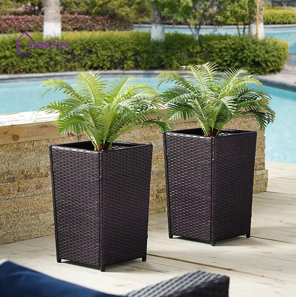 Nadi Outdoor Wicker Planters For Garden Balcony (Dark Brown) - Planter