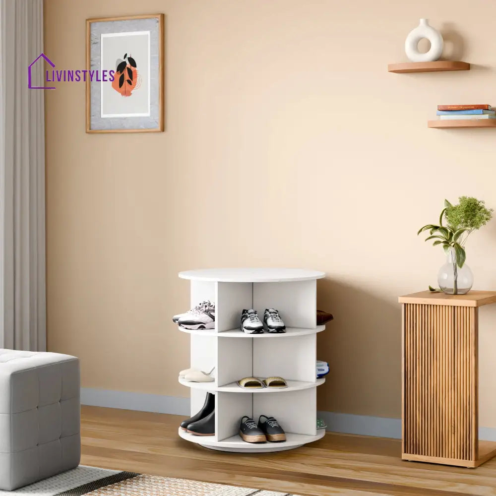 Nadira 360° Rotating Shoe Rack - White 3 Tier for 12 Pairs 360 Rotating Shoe Rack