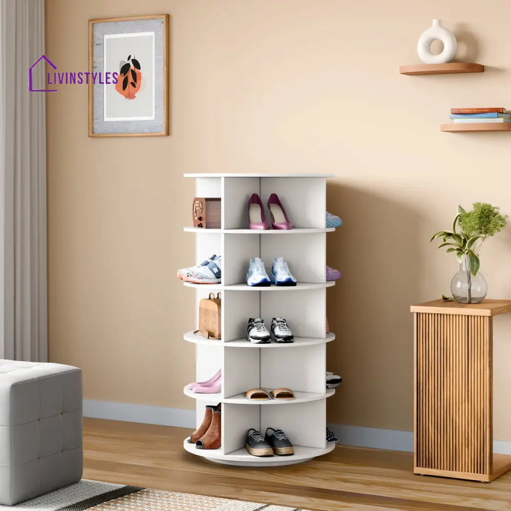 Nadira 360° Rotating Shoe Rack - White 5 Tier for 20 Pairs 360 Rotating Shoe Rack