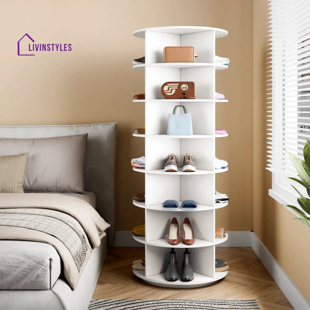 Nadira 360° Rotating Shoe Rack - White 360 Rotating Shoe Rack