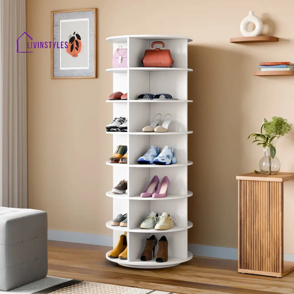 Nadira 360° Rotating Shoe Rack - White 7 Tier for 28 Pairs 360 Rotating Shoe Rack