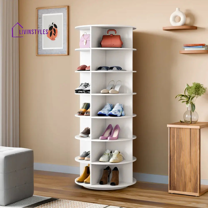 Nadira 360° Rotating Shoe Rack - White 7 Tier for 28 Pairs 360 Rotating Shoe Rack