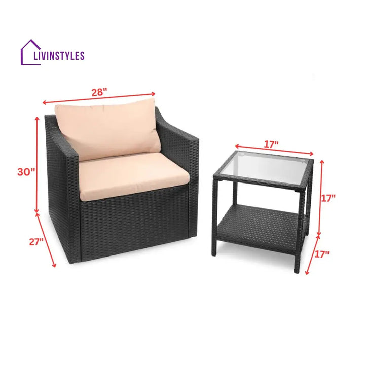 Naina Outdoor Patio Seating Set 2 Chairs And 1 Table (Black)