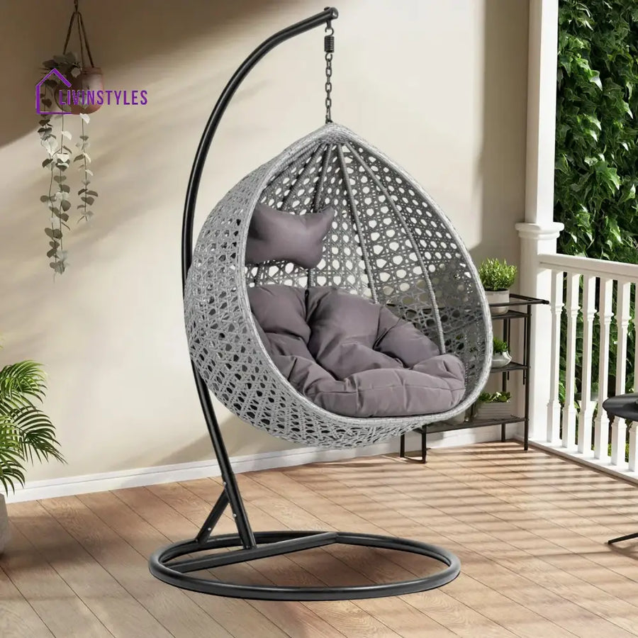 Nainika Single Seater Rattan & Wicker Swing (Grey) - Swing