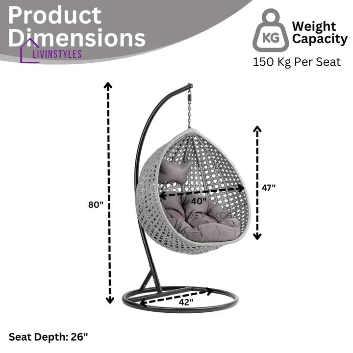 Nainika Single Seater Rattan & Wicker Swing (Grey) - Swing