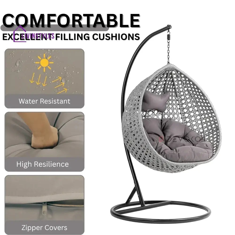 Nainika Single Seater Rattan & Wicker Swing (Grey) - Swing