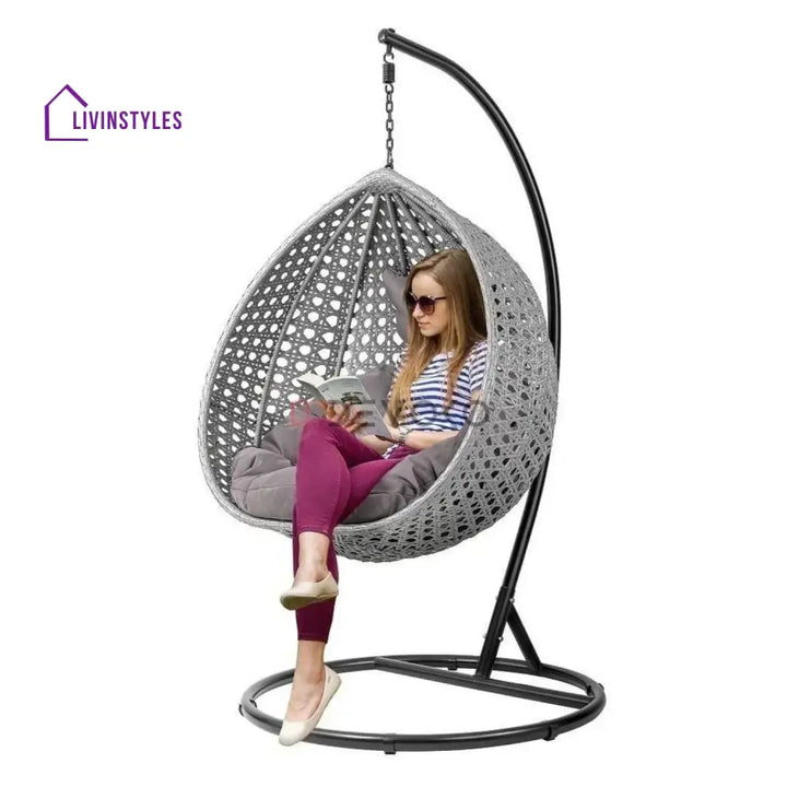 Nainika Single Seater Rattan & Wicker Swing (Grey) - Swing