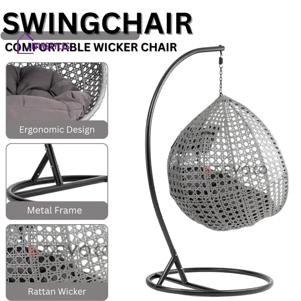 Nainika Single Seater Rattan & Wicker Swing (Grey) - Swing