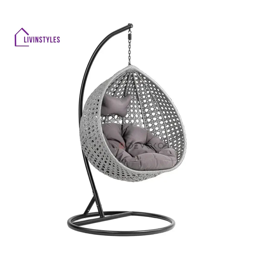 Nainika Single Seater Rattan & Wicker Swing (Grey) - Swing