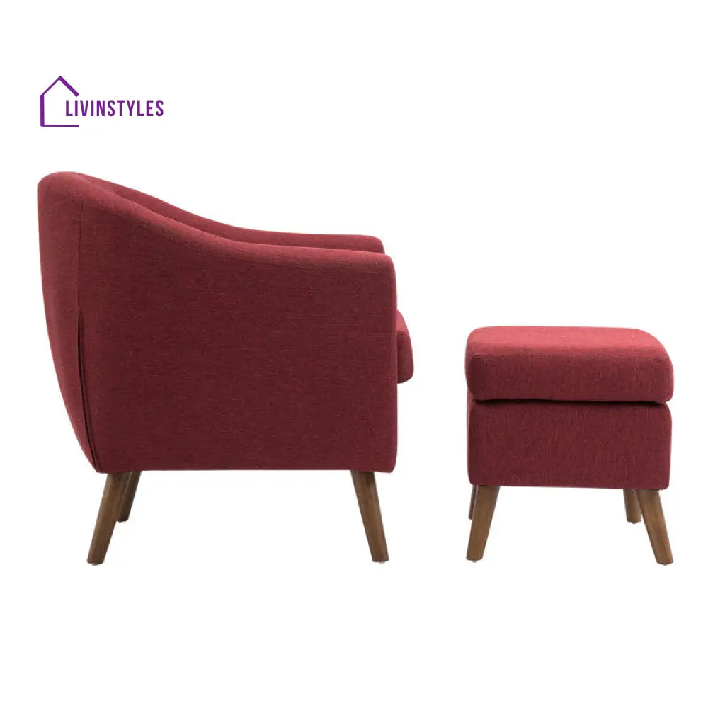 Naisha Solid Wood Frame and Fabric Arm Chair | Living Room Chair | Lounge Chair + Ottoman