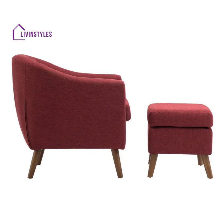 Naisha Solid Wood Frame and Fabric Arm Chair | Living Room Chair | Lounge Chair + Ottoman