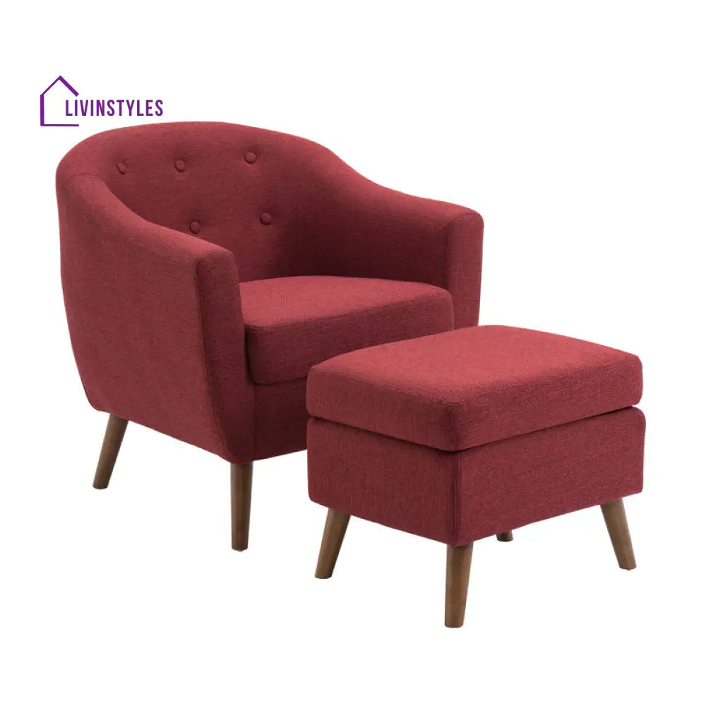 Naisha Solid Wood Frame and Fabric Arm Chair | Living Room Chair | Lounge Chair + Ottoman