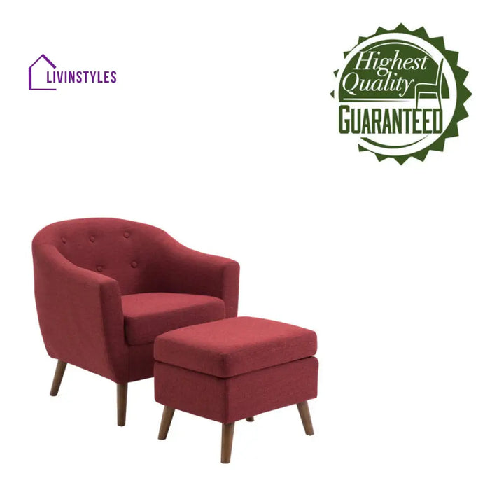 Naisha Solid Wood Frame and Fabric Arm Chair | Living Room Chair | Lounge Chair + Ottoman