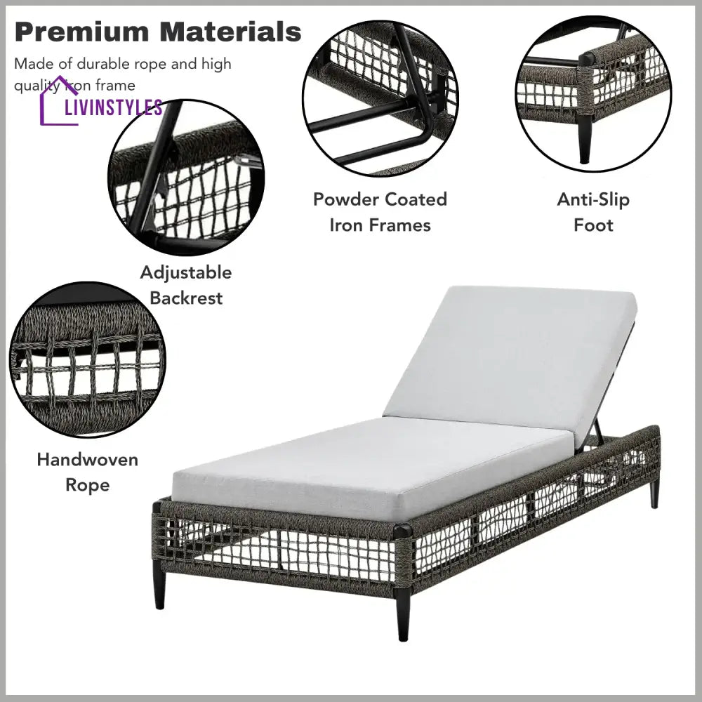 Najwa Outdoor All-Weather Rope Lounger with Cushions - Lounger Set