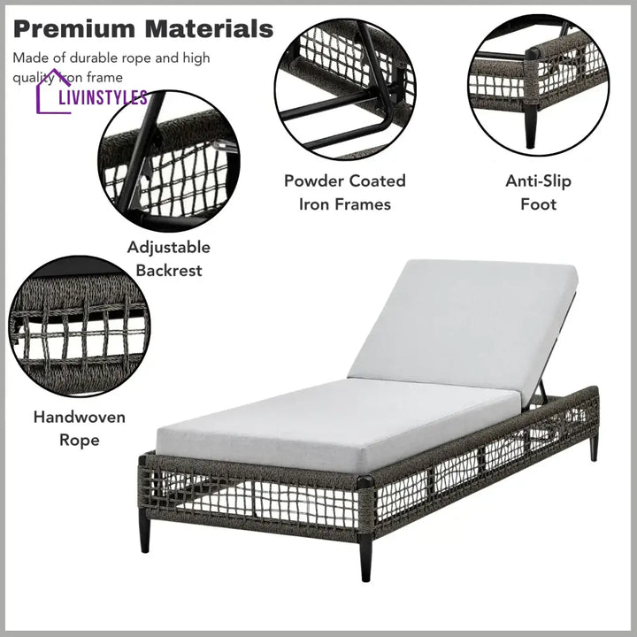 Najwa Outdoor All-Weather Rope Lounger with Cushions - Lounger Set
