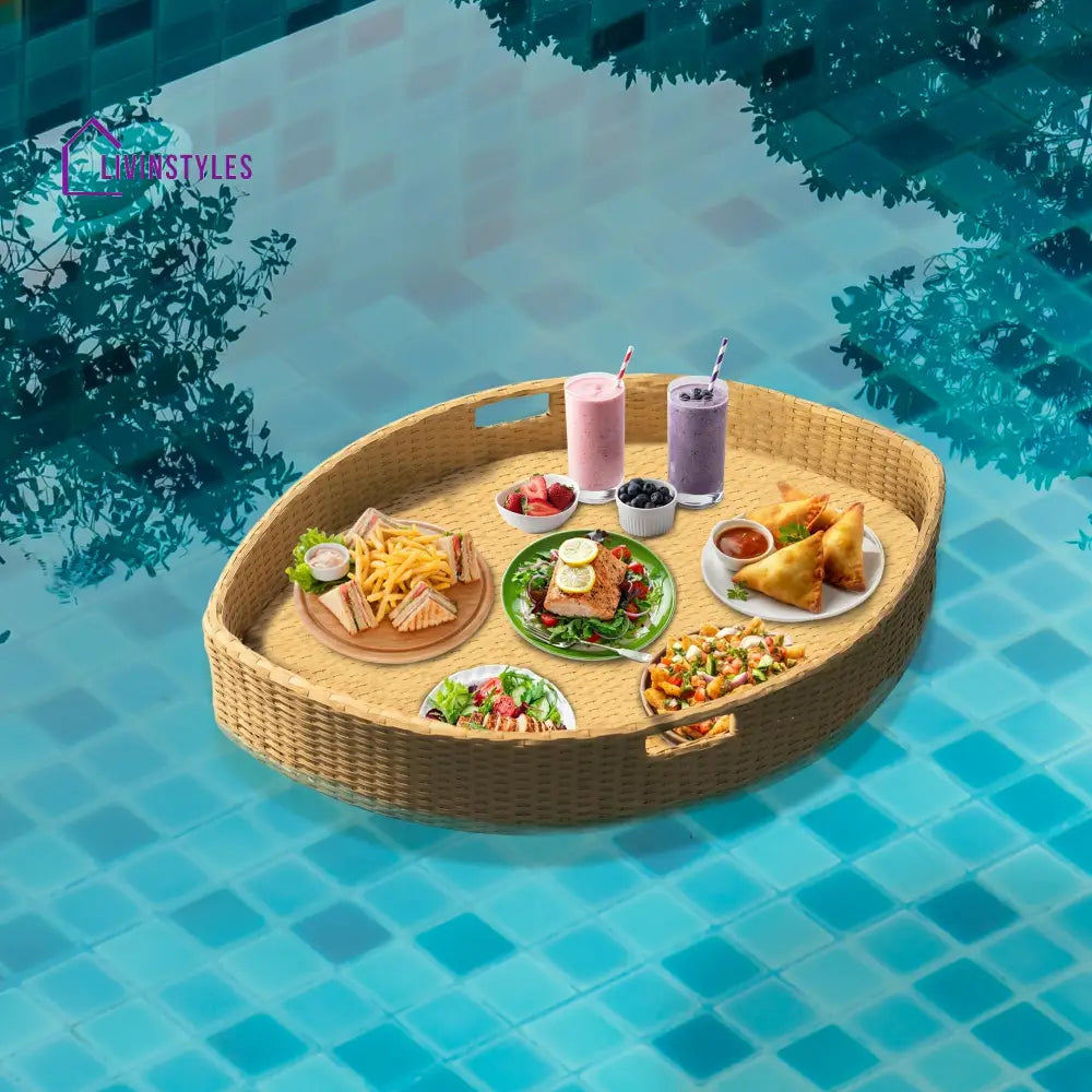 Naman Luxury Floating Serving Tray For Swimming Pool - Light Brown (Boat Shape)