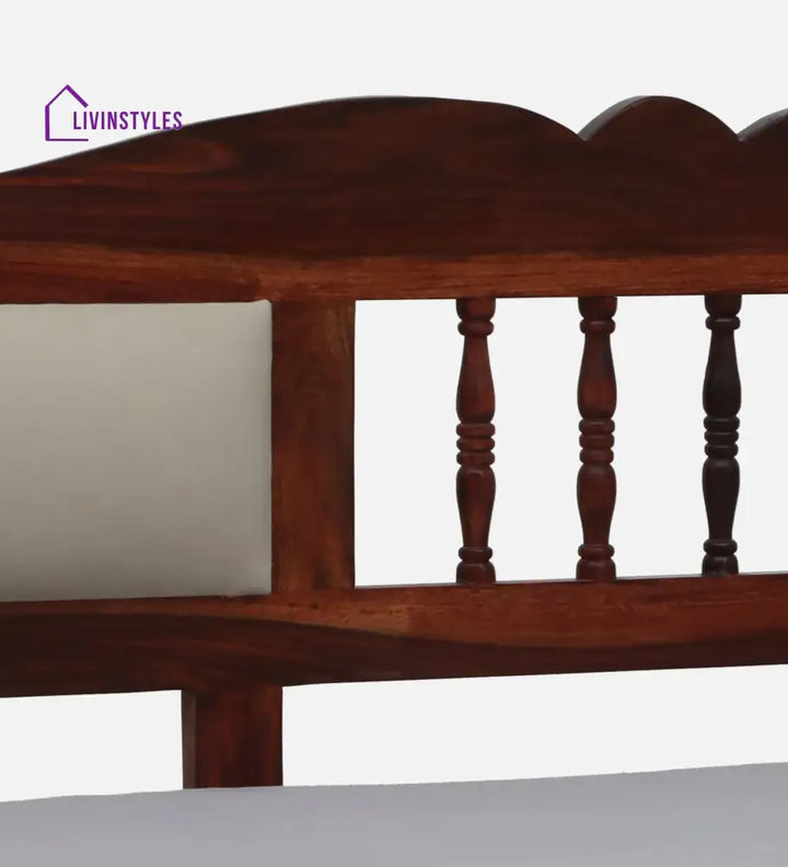 Naman Sheesham Wood Queen Size Bed In Honey ak Finish With Padded Headrest