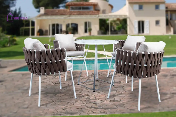Namde Outdoor Patio Seating Set 4 Chairs and 1 Table Set (Dark Brown) Braided & Rope - Coffee Table Sets