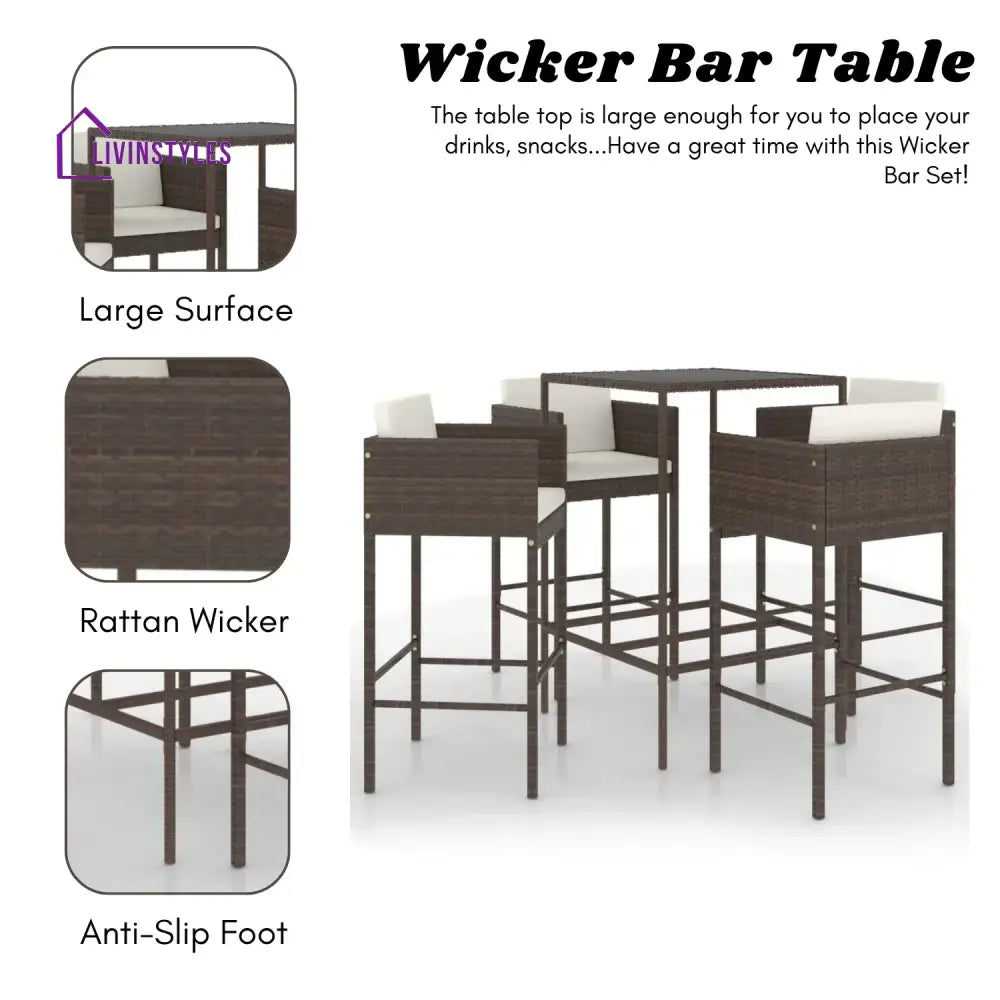 Nami 5-Piece Outdoor Rattan Wicker Bar Set - Bar Set