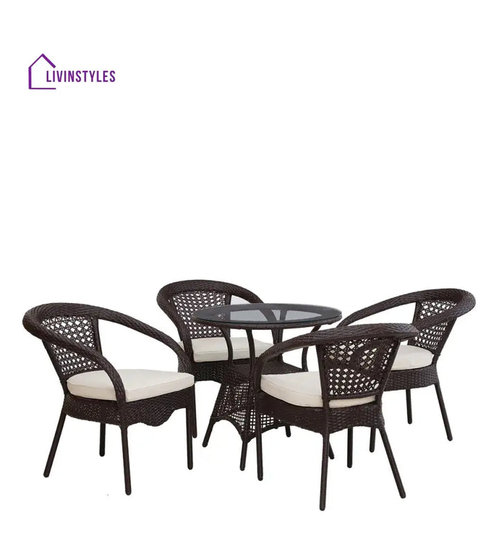 Nancy Outdoor Patio Seating Set 4 Chairs And 1 Table (Dark Brown) Coffee Sets