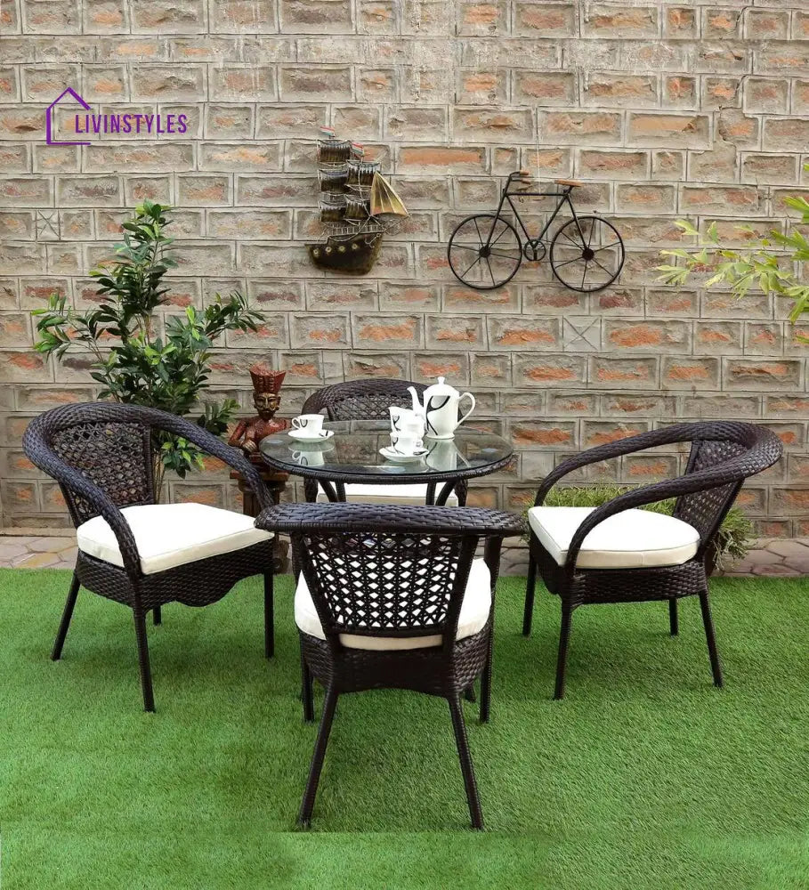 Nancy Outdoor Patio Seating Set 4 Chairs And 1 Table (Dark Brown) Coffee Sets
