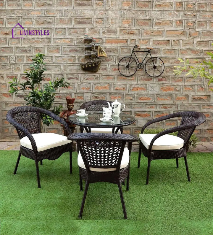 Nancy Outdoor Patio Seating Set 4 Chairs And 1 Table (Dark Brown) Coffee Sets