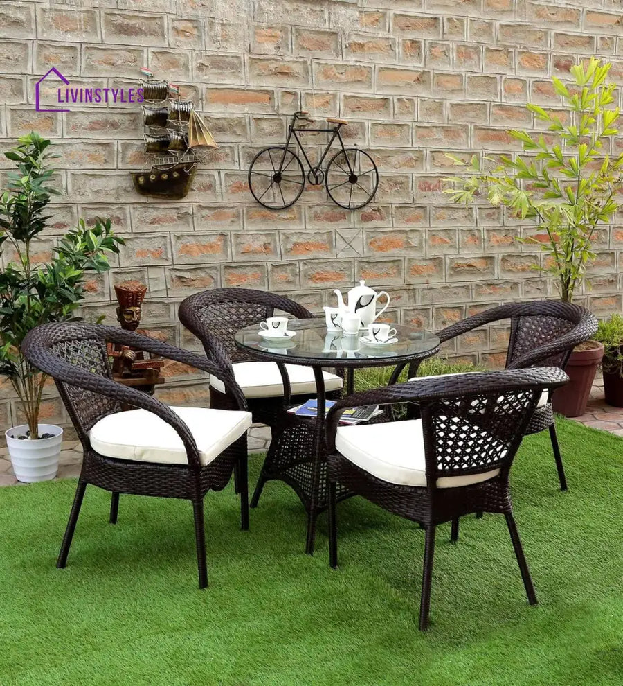 Nancy Outdoor Patio Seating Set 4 Chairs And 1 Table (Dark Brown) Coffee Sets