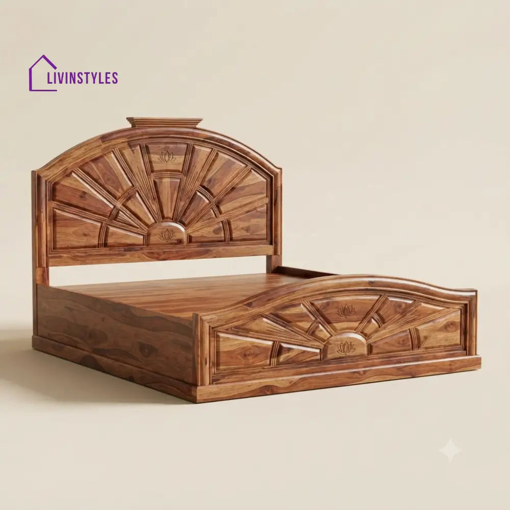 Nandhini Sheesham Wood Bed With Box Storage | Wooden Bed