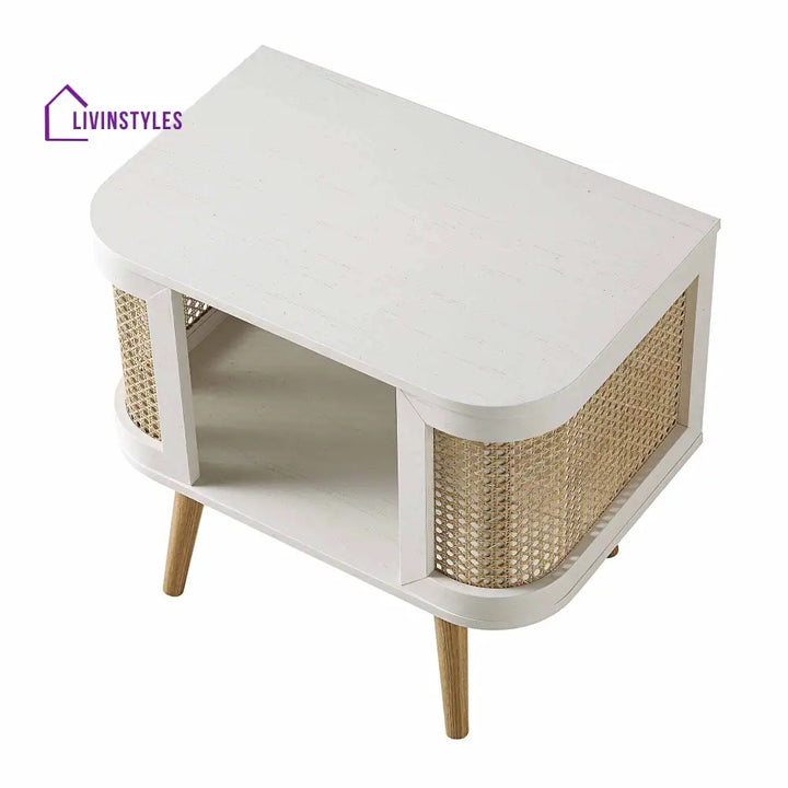 Izzy Curved Rattan Bedside Table White Bedside Table